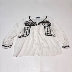 Chic White Blouse with Black Embroidery